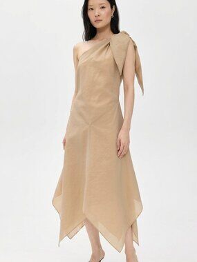NWT RODJEBER THE SPRING HANDKERCHIEF HEM DRESS IN LIGHT KAKHI - L